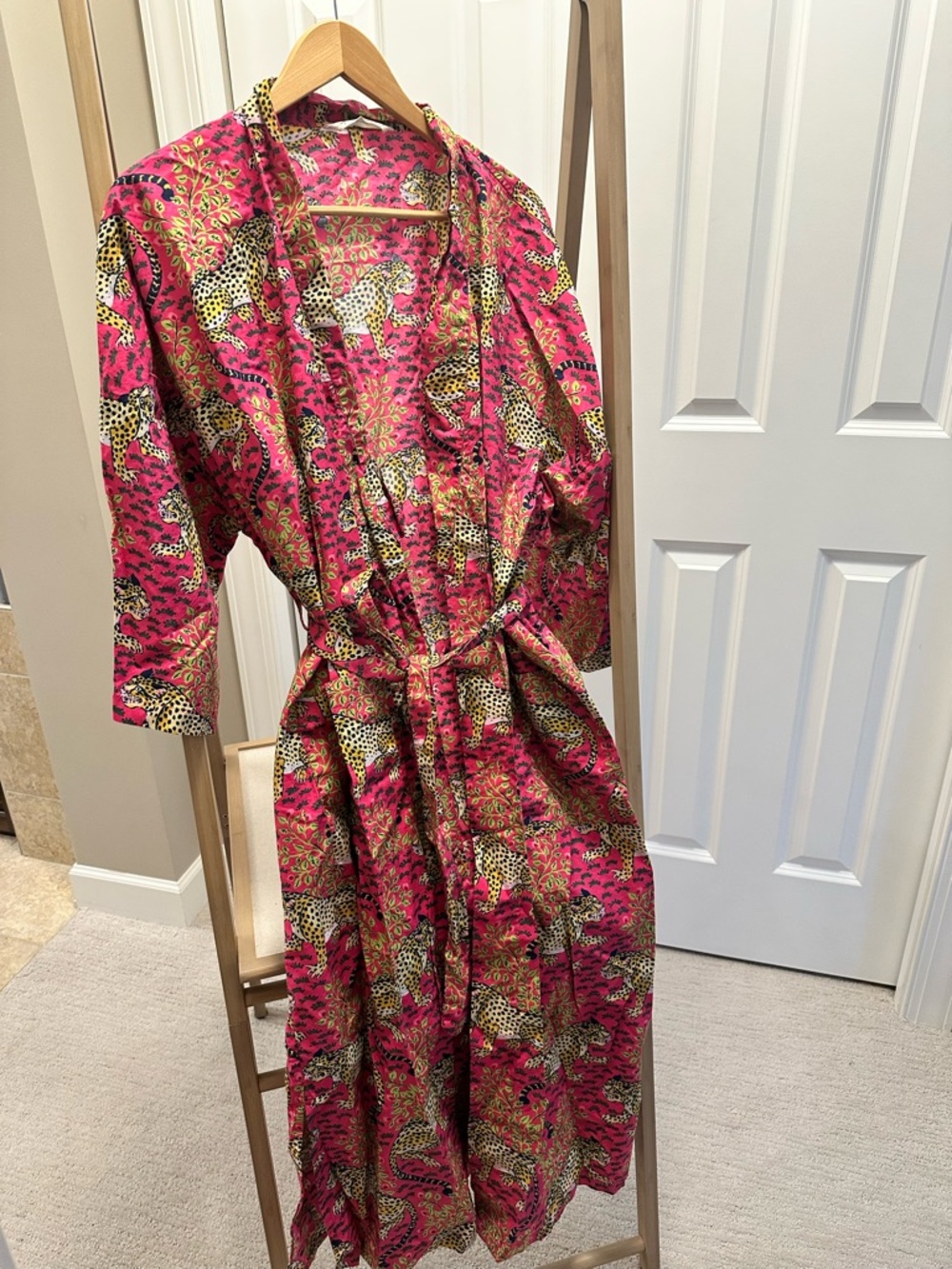 Printfresh Bagheera Robe Hot Pink Leopard Print Cotton Long L/XL Loungewear